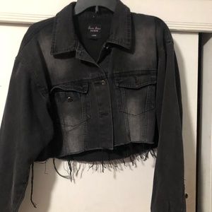 Black Distressed denim jacket crop